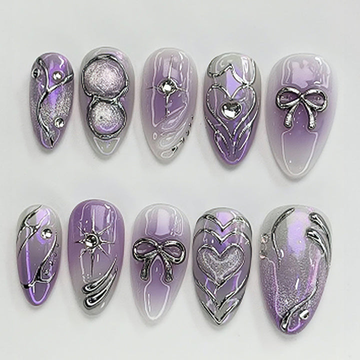 Artistic Press-On Nail Set with Elegant Floral Designs kalsten