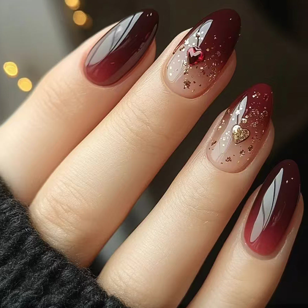 Heart-Embellished Almond Press-On Nails Kalsten