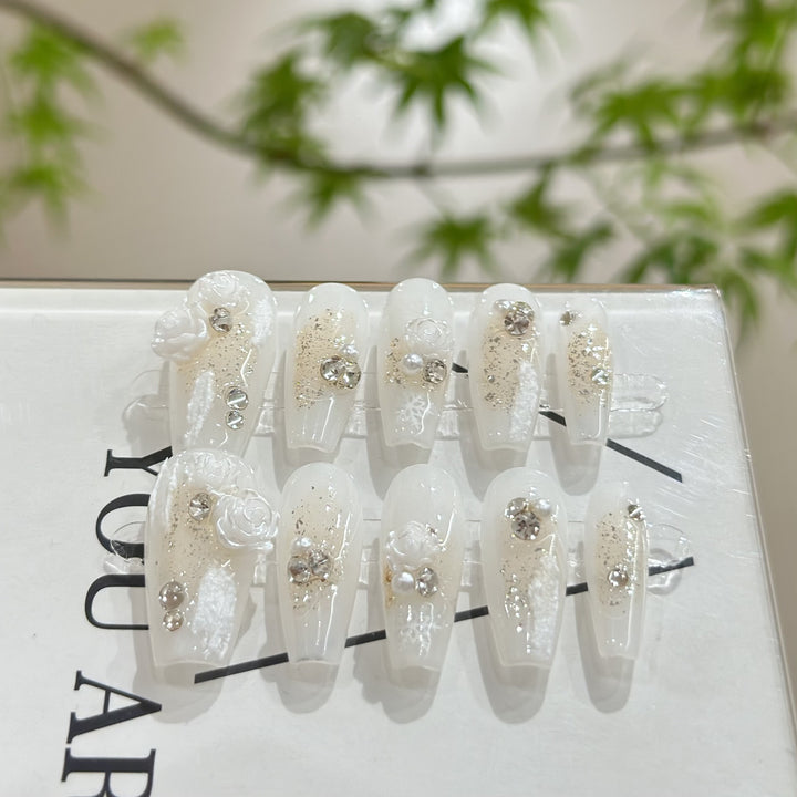 Luxury Floral-Embellished Press-On Nails