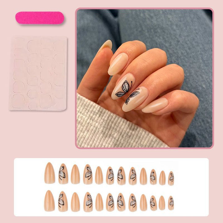 Artificial nail set with delicate butterfly motifs and elegant finish Kalsten