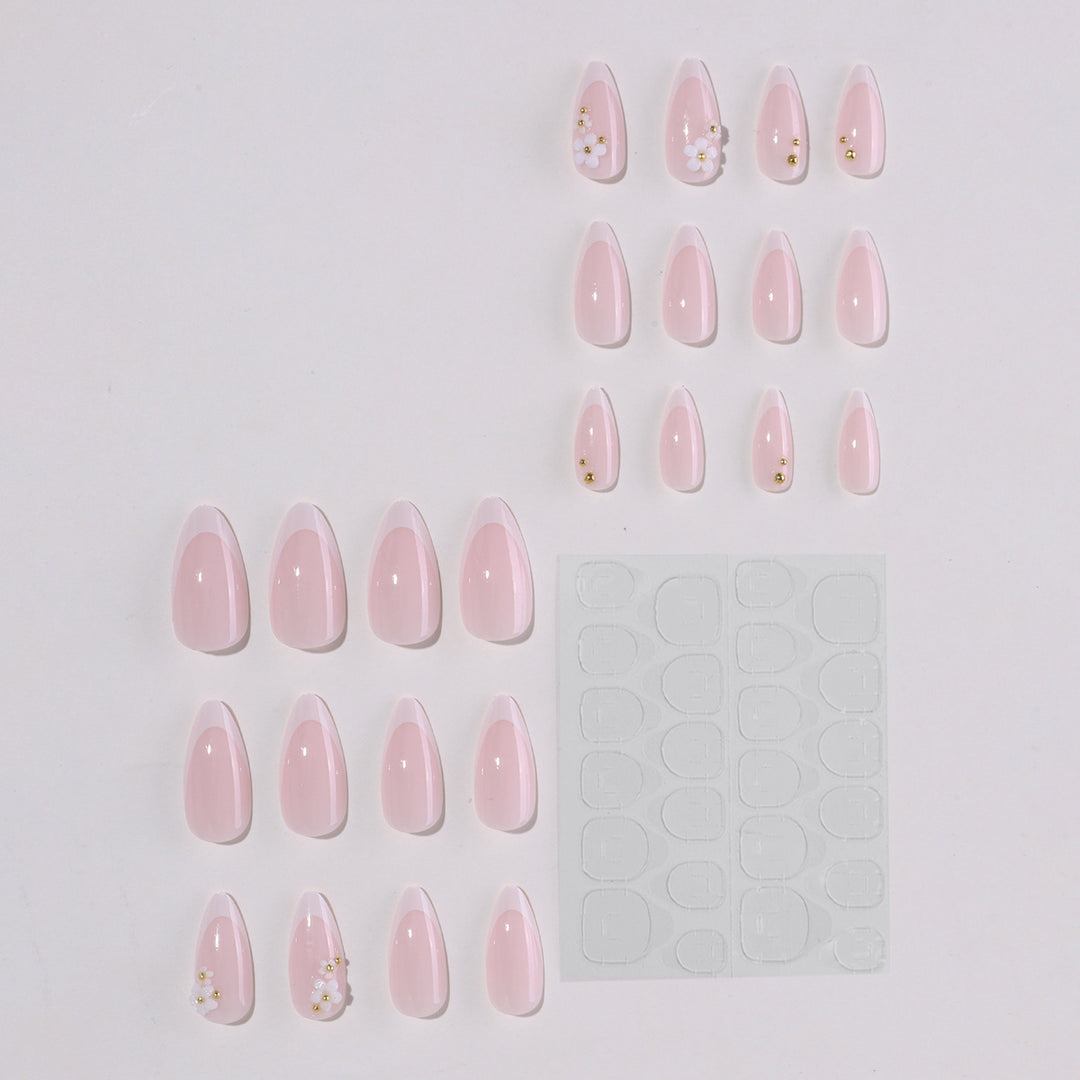 Artificial nail set with elegant floral accents and glitter Kalsten