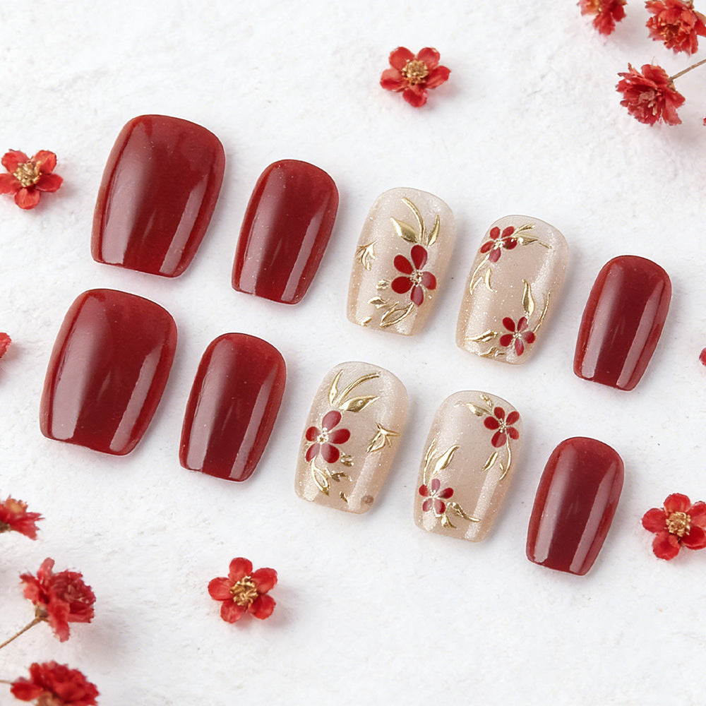 Elegant Floral Press-On Nail Set Kalsten