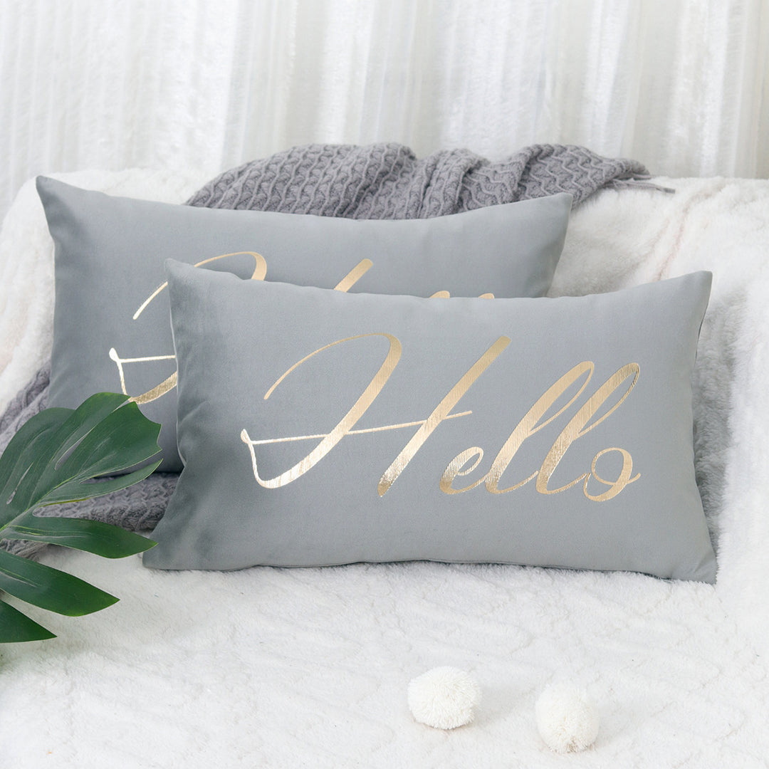 Rectangular Embroidered Slogan Throw Pillow Cover with Metallic Script Accent