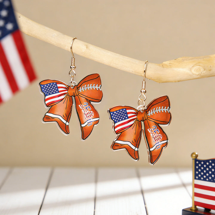 Women's nan patriotic bow dangle acrylic earrings with gold plated hooks and lightweight charm Kalsten