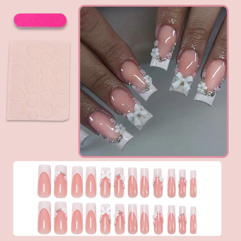 Acrylic Nail Set with Elegant Bows and Glitter Accents Kalsten