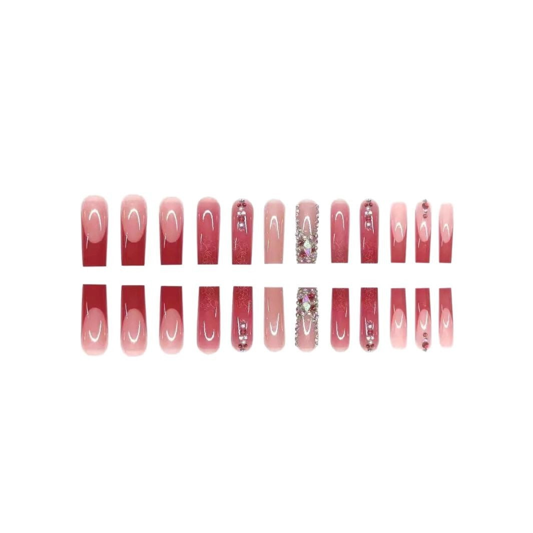 Decorative 3D Press-On Nail Art with Gemstone Accents Kalsten 1788434622