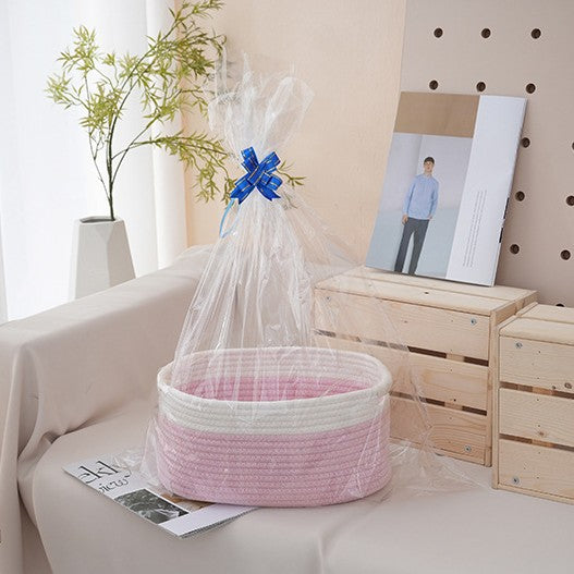 Natural storage basket with ribbons Kalsten