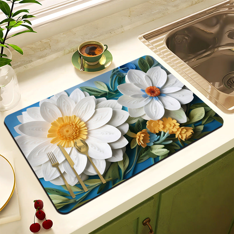 Floral Design Anti-Slip Kitchen Mat
