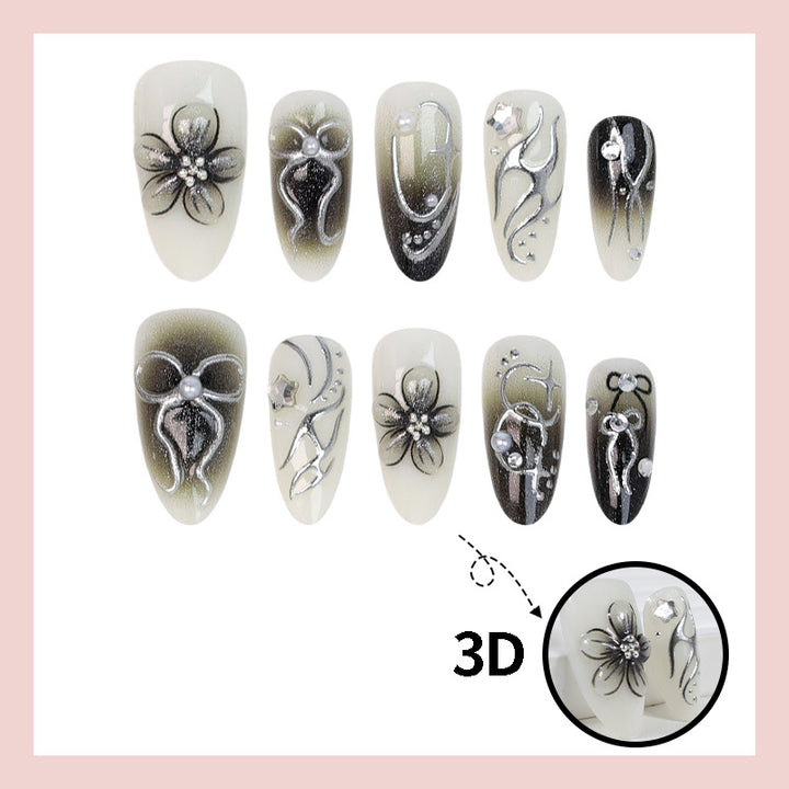 Artificial nails with elegant floral and glittering decorations Kalsten