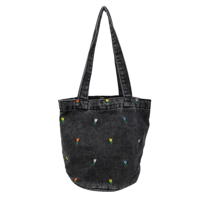 Embroidered Denim Tote Bag