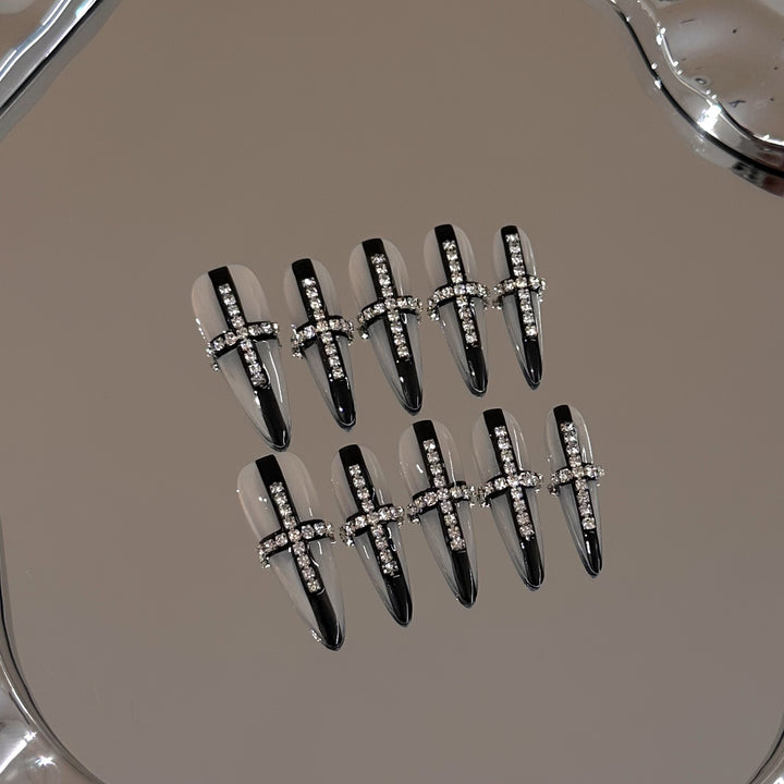 Elegant Cross-Embellished Press-On Nail Set