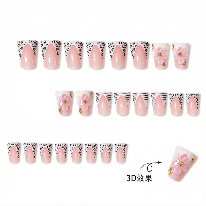Premium Decorative 3D Press-On Nails with Floral and Animal Print Accents Kalsten