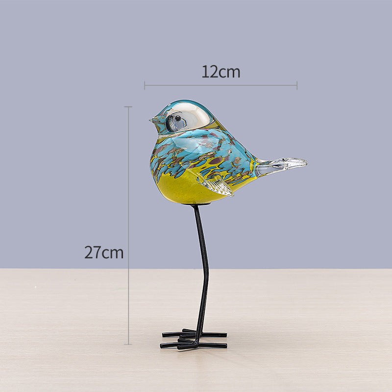 Handblown Decorative Glass Bird Sculpture on Metal Legs Kalsten