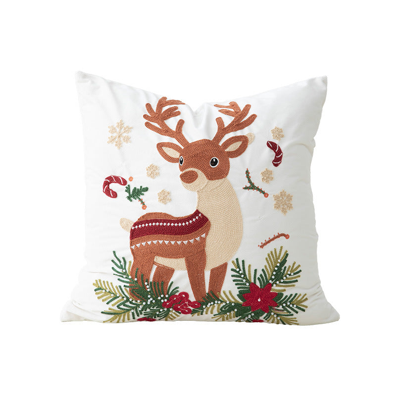 Embroidered Christmas cushion cover with reindeer and pine branch motif Kalsten