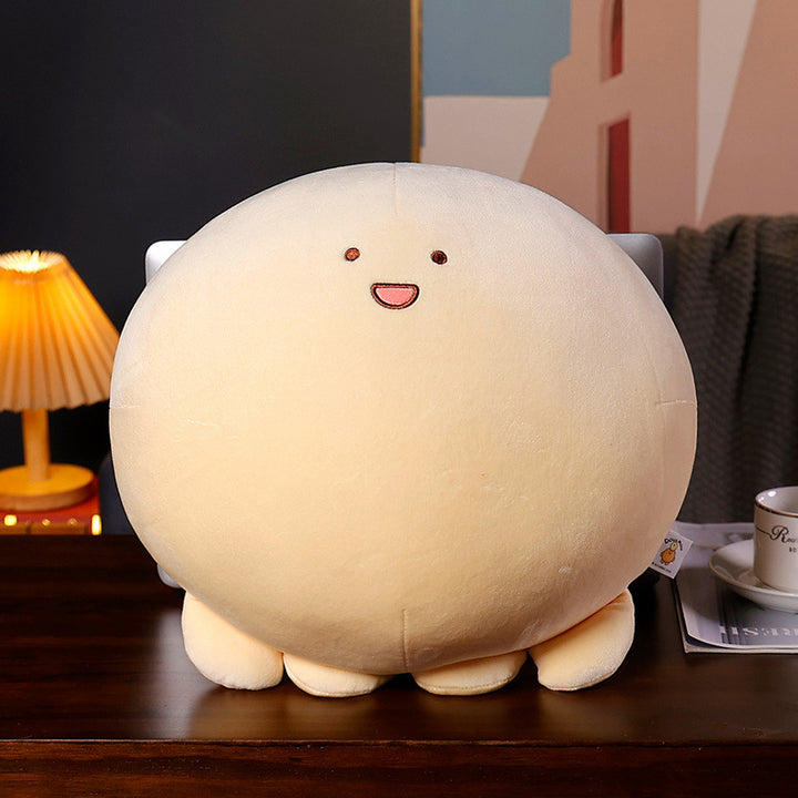 Plush Round Chubby Character Cushion with Short Limbs and Embroidered Smile Kalsten