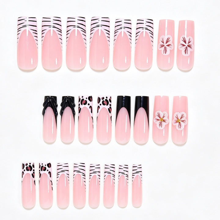 Artistic Press-On Nail Art Tips with Floral and Animal Print Designs Kalsten