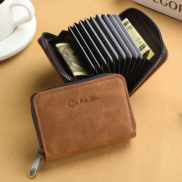 Compact Zippered Genuine Leather Wallet