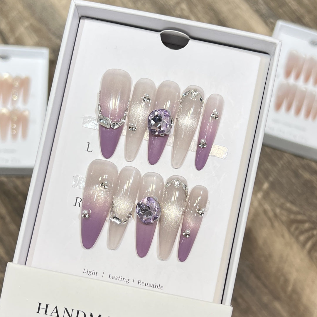 Elegant Stiletto Press-On Nails with Gemstone Accents Kalsten