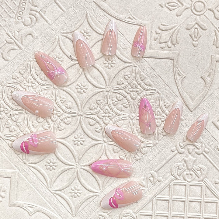 Artistic Press-On Nail Set with Kiss and Bow Design Kalsten
