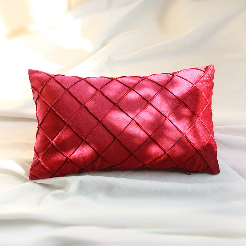 Diamond Lattice Tufted Rectangular Lumbar Pillow Cover with Hidden Zipper
