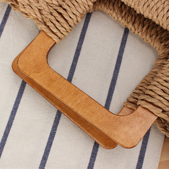 Handcrafted straw bag with wooden handle Kalsten