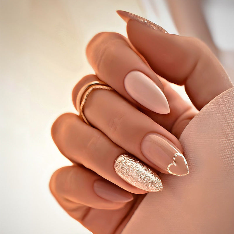 Elegant Press-On Nail Set with Glittery Heart Accents Kalsten