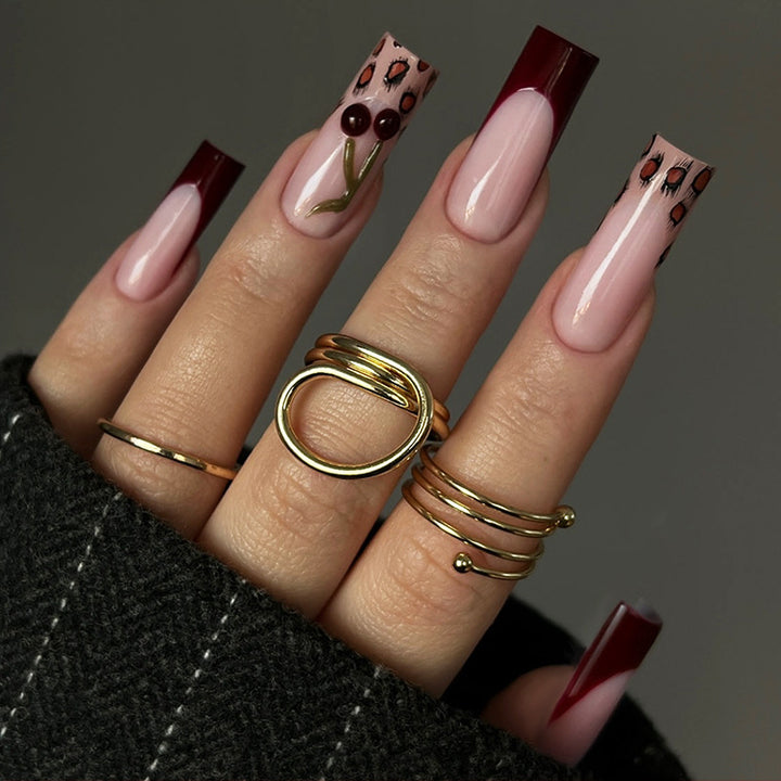 Artistic Floral Press-On Nail Set kalsten