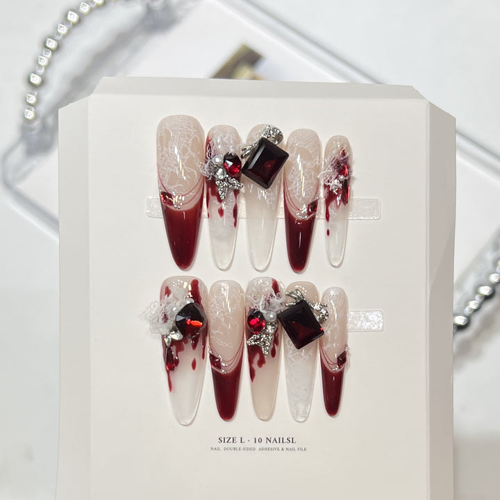 Artistic Press-On Nail Set with Elegant Floral Design Kalsten