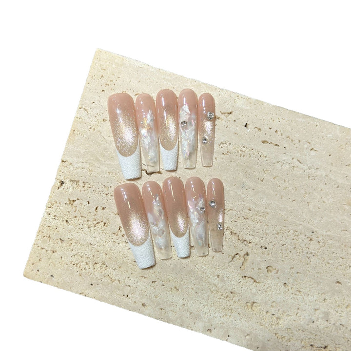 Elegant Press-On Nail Set with Floral and Gemstone Accents Kalsten