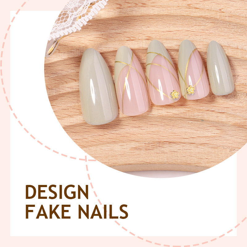 Artificial nail set with elegant marble design and gold accents Kalsten