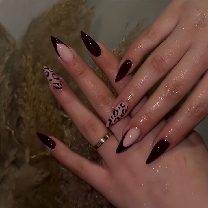 Elegant Stiletto Press-On Nails with Animal Print Design Kalsten