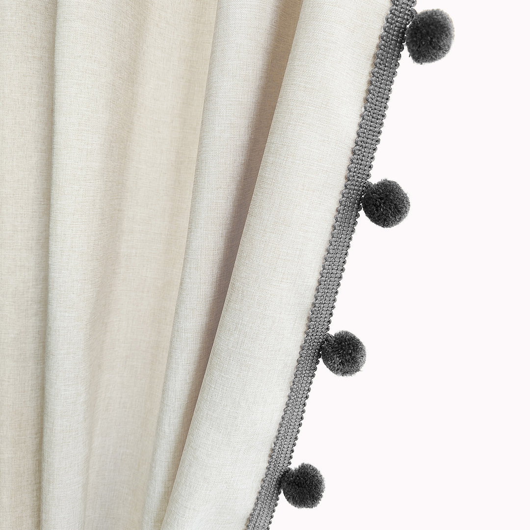 Textured Pom Pom Trim Shower Curtain Kalsten