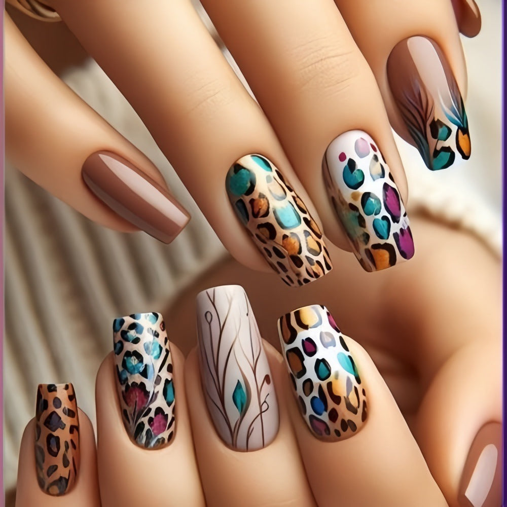 Creative Nail Art Set with Leopard and Flower Patterns Kalsten