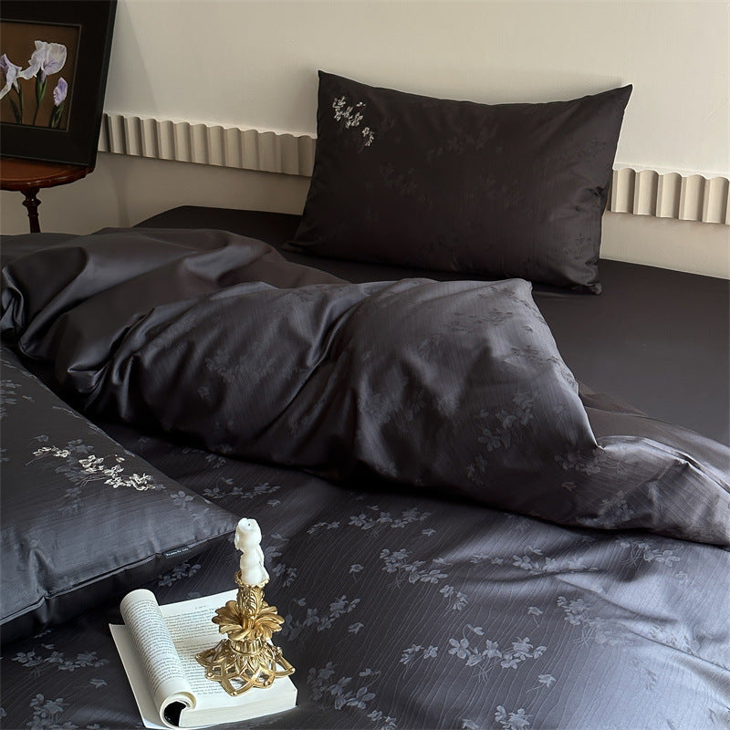 Premium-Jacquard-Satin-Duvet-Cover-Set with subtle floral relief