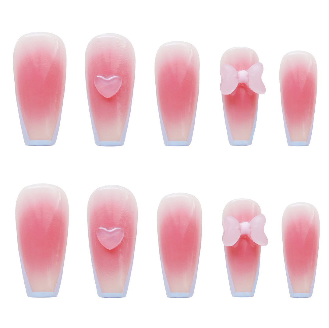 Elegant Ombre Press-On Nail Set with Bow Accents