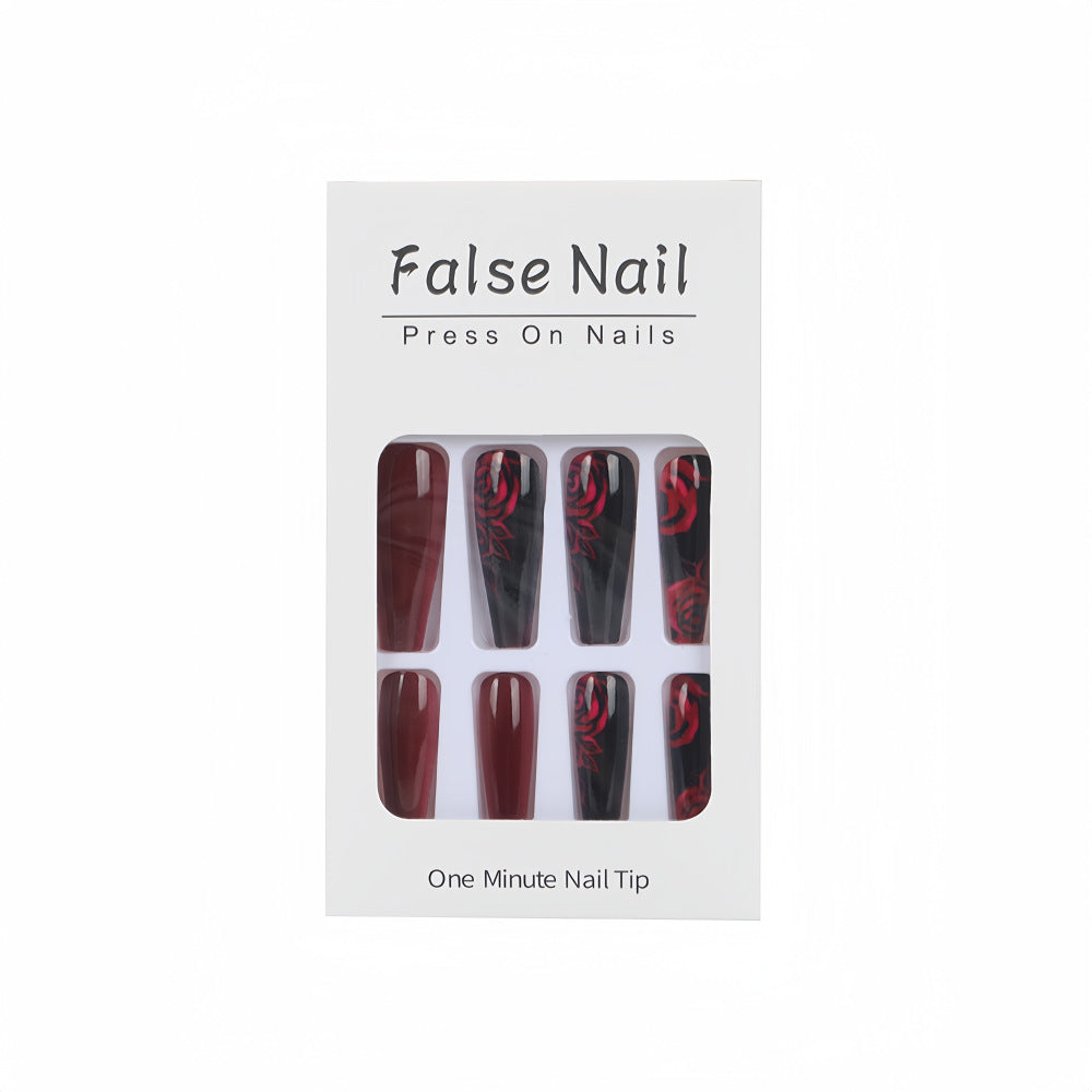 artistic nail tips with floral rose pattern Kalsten
