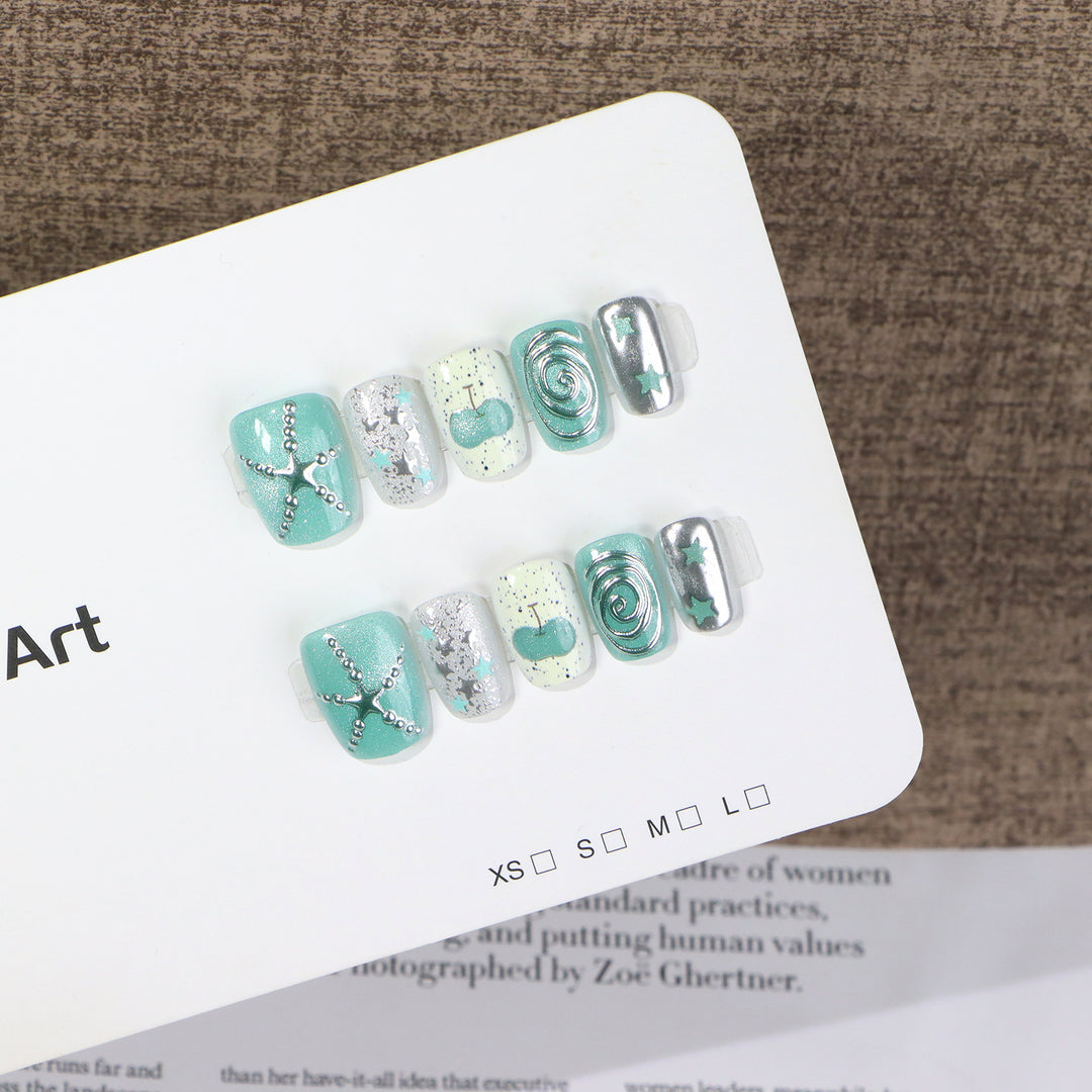 Decorative Press-On Nail Art Set with Starfish and Silver Accents Kalsten