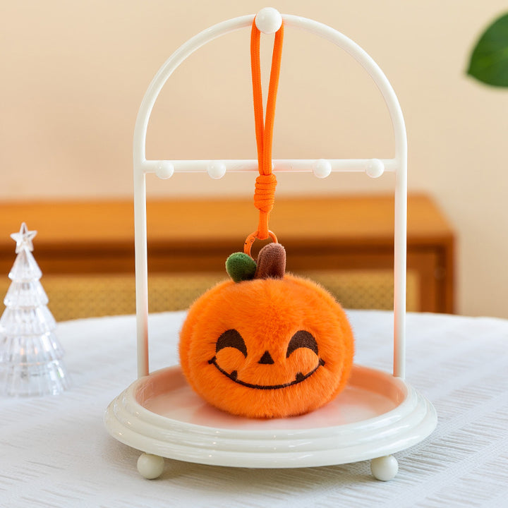 Plush pumpkin keychain with key ring and carabiner