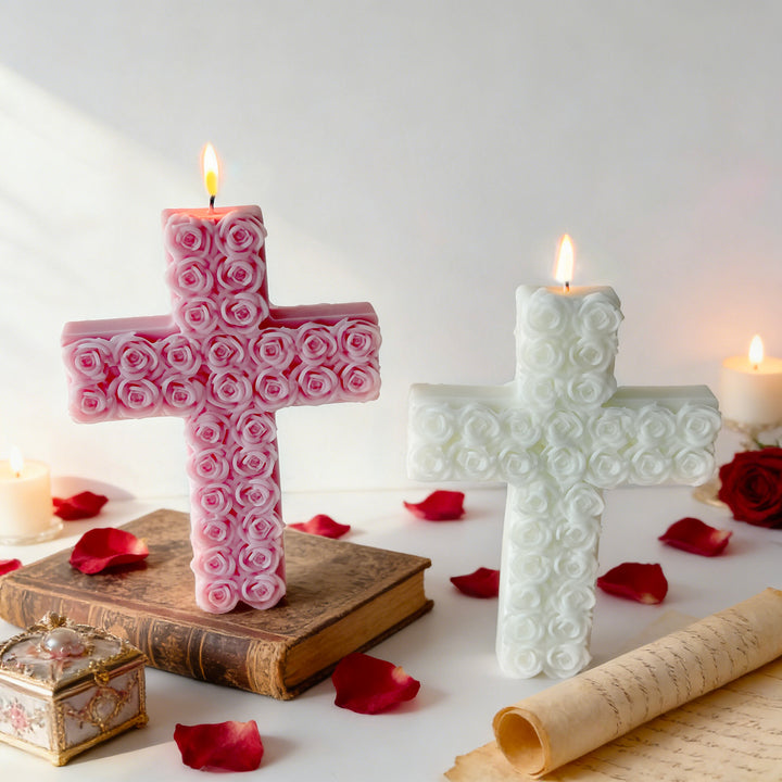 Rose-Decorated Cross Candle