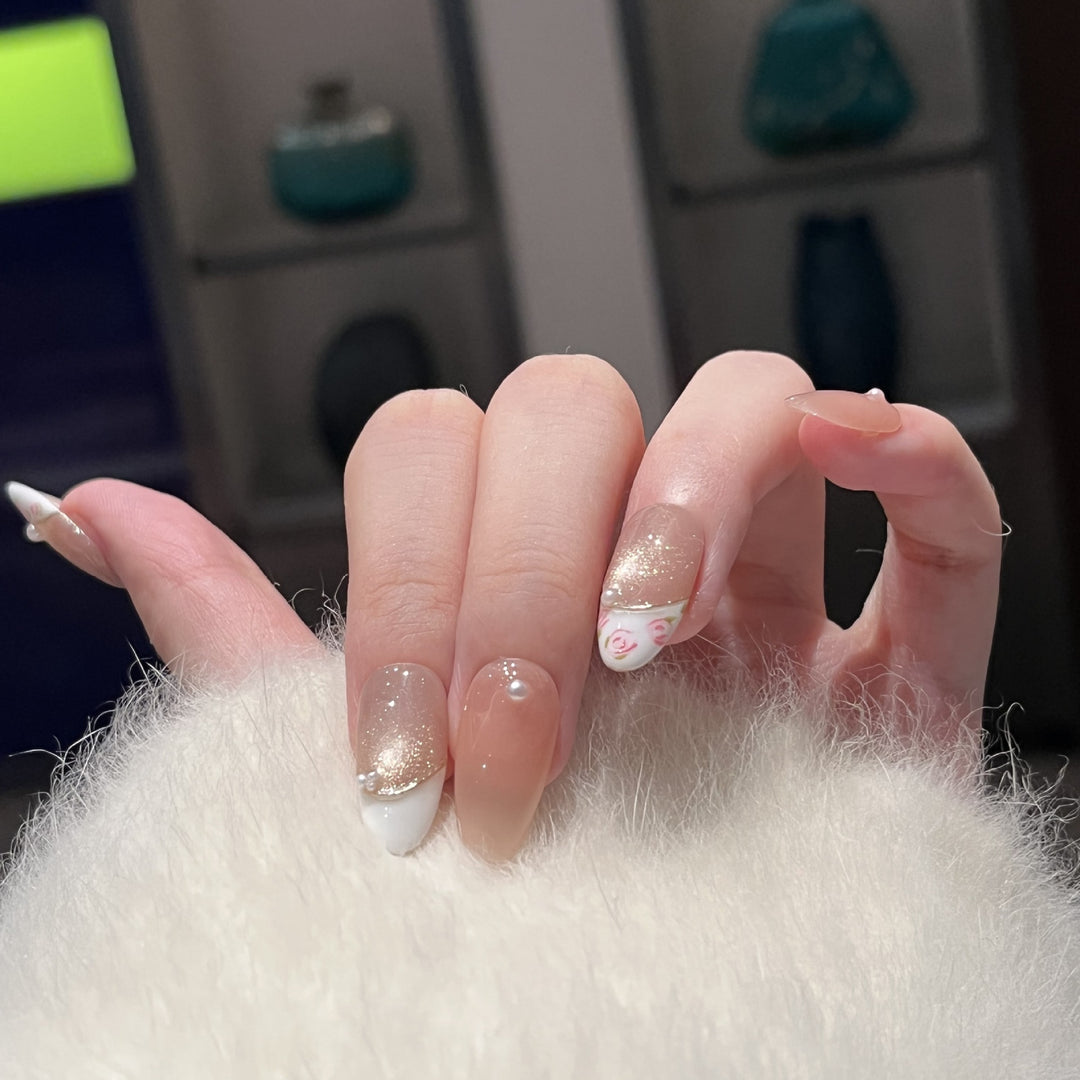 Glittery Floral Press-On Nail Set Kalsten