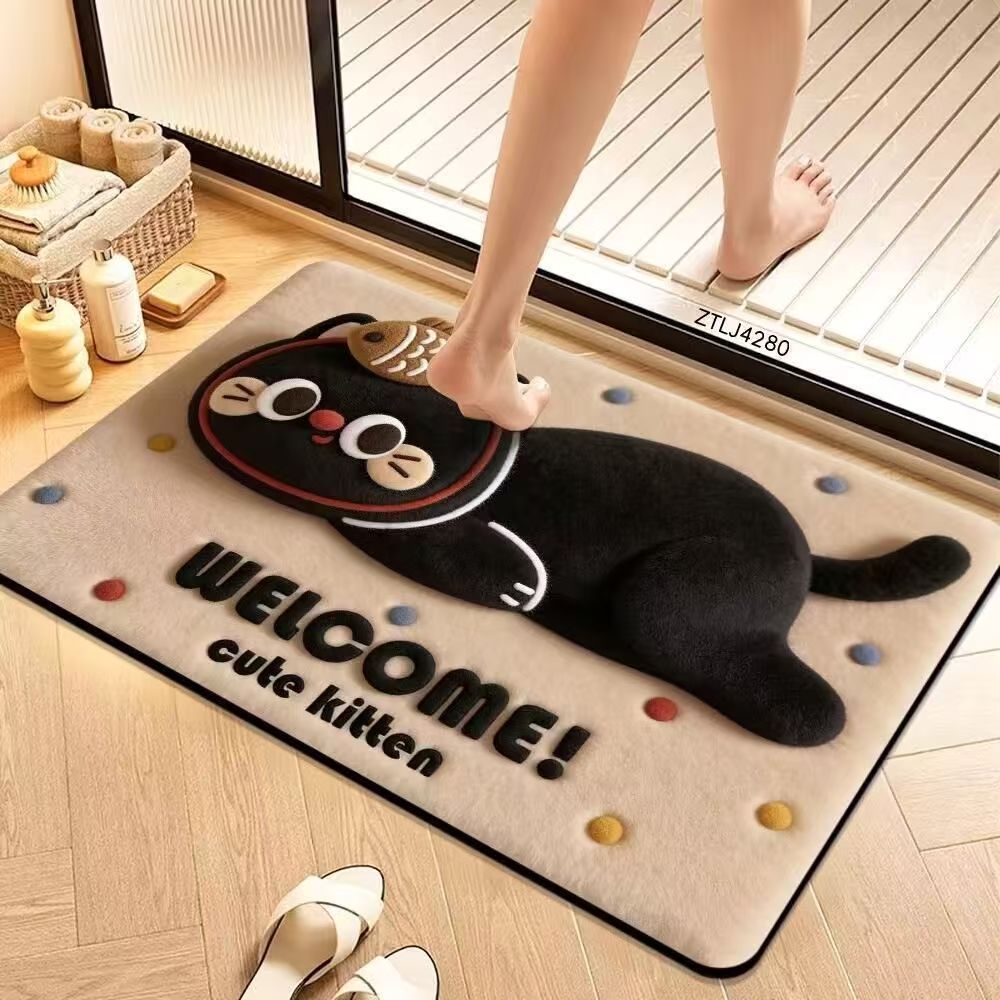 Cute Cartoon Pet-Themed Plush Bath Mat Kalsten