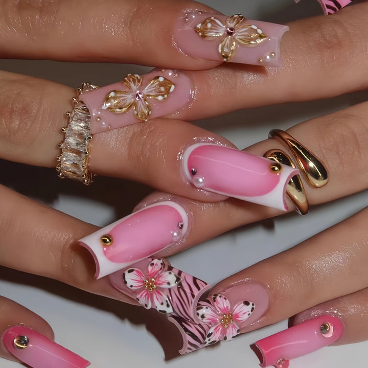 Artistic Floral Acrylic Nail Art Kalsten