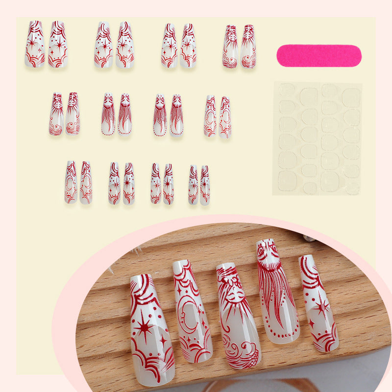 Artistic Press-On Nail Set with Unique Star and Graphic Patterns kalsten