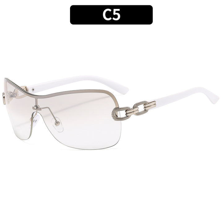 Elegant Shield Sunglasses with Intricate Chain Accents