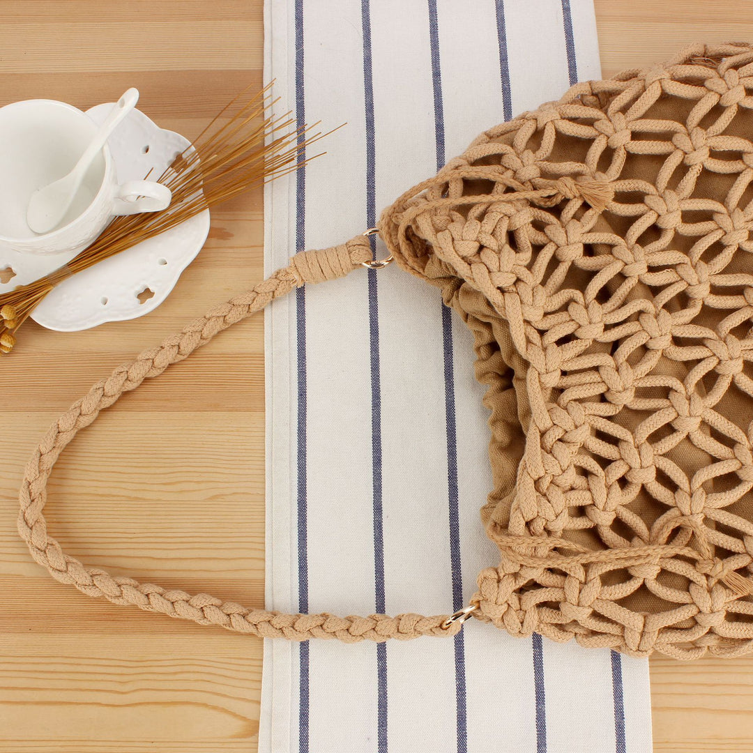 Trendy Macrame Bag with Braided Carry Handle Kalsten