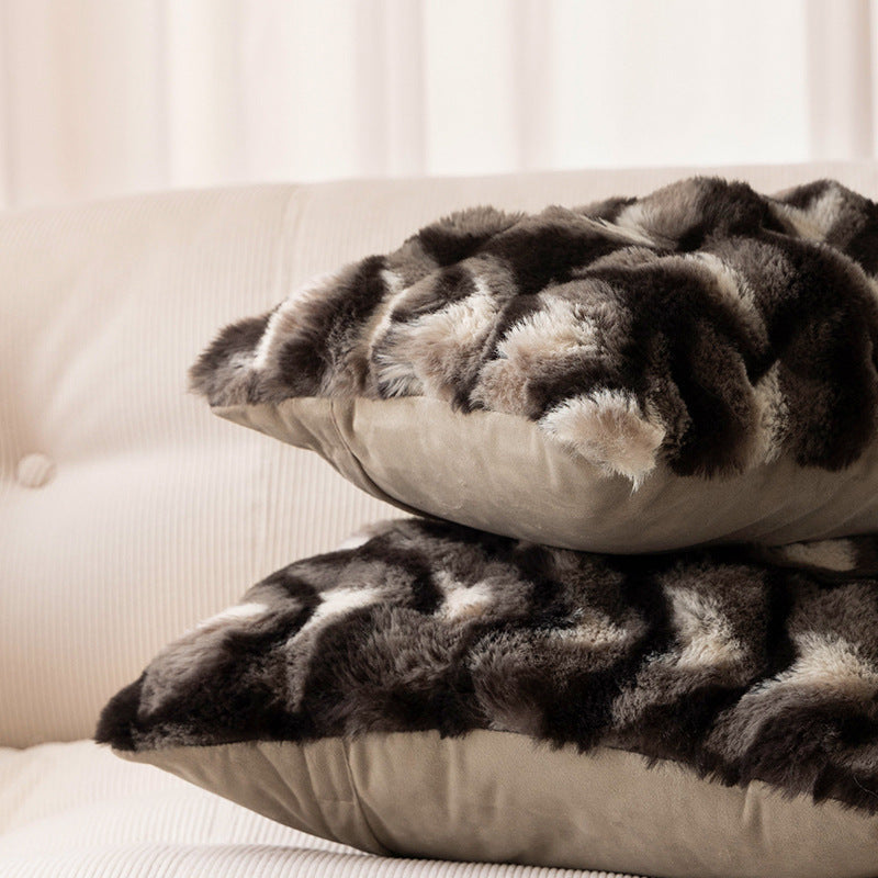 Rectangular decorative faux fur pillow cover with chevron relief texture Kalsten