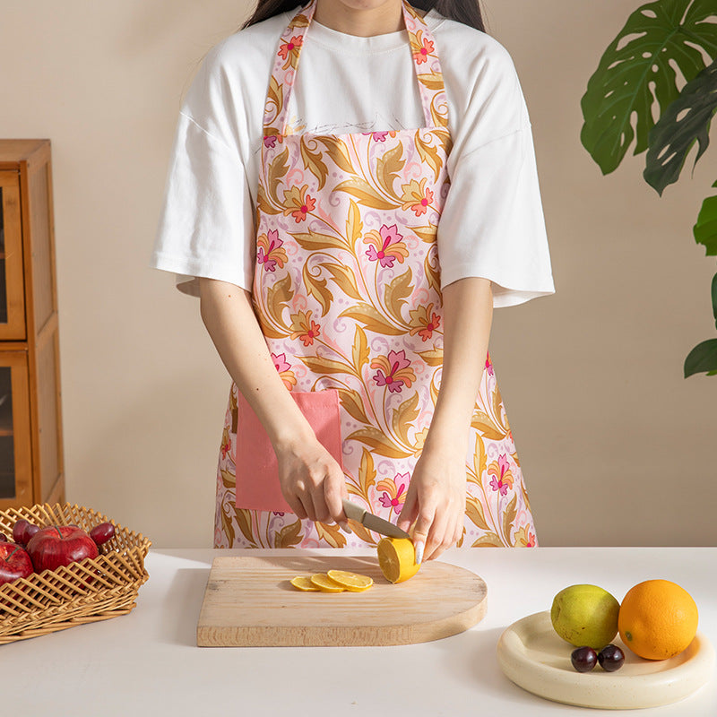 Printed cotton kitchen apron with pocket and adjustable neck strap Kalsten