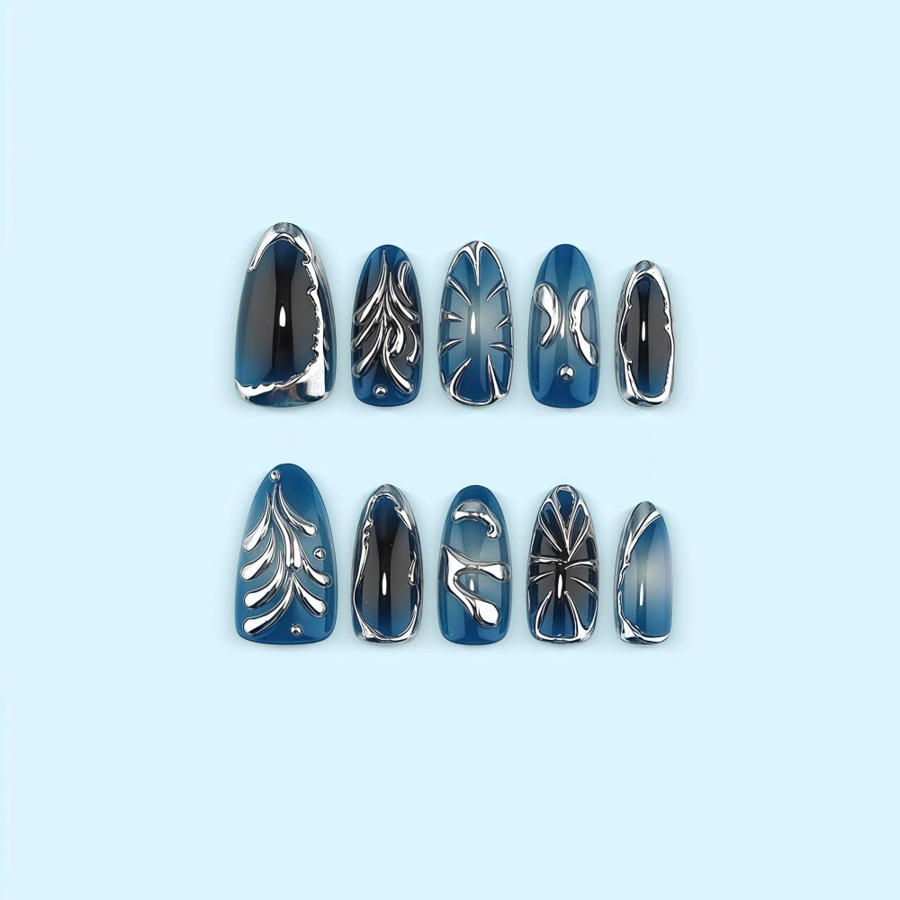 Glamorous artificial nails with unique metallic accents Kalsten