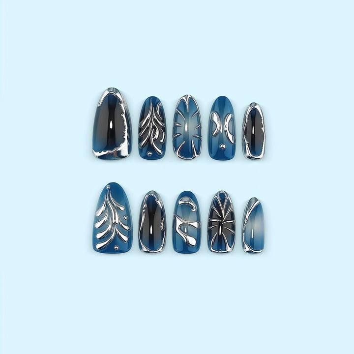 Glamorous artificial nails with unique metallic accents Kalsten