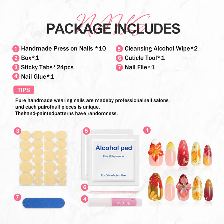 Artificial Nail Set with Floral Designs and Glamorous Decorations Kalsten